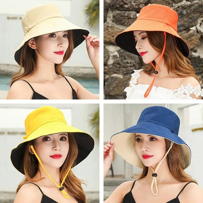 Women’s Fisherman Sun Hat – Large Brim UV Protection Face Cover Summer Sunshade Bucket Hat, Double-Sided Fashion Travel Cap