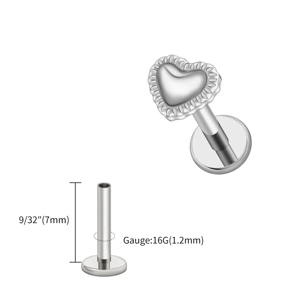 Right Grand ASTM F136 Titanium 16G Heart Labret Stud Earring – Lip, Monroe, Helix, Tragus & Conch Cartilage Piercing Body Jewelry