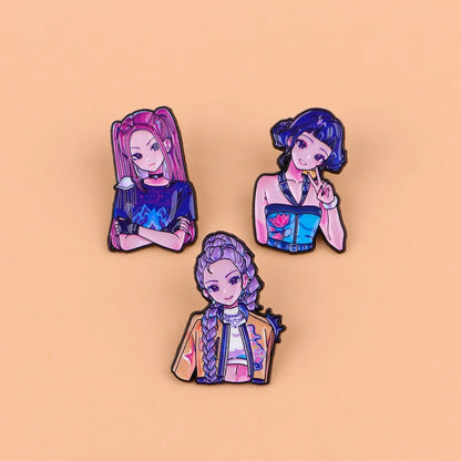Cartoon K-POP Demon Hunter Girl Enamel Pin – Metal Brooches for Backpack, Hat, Cosplay & Accessories