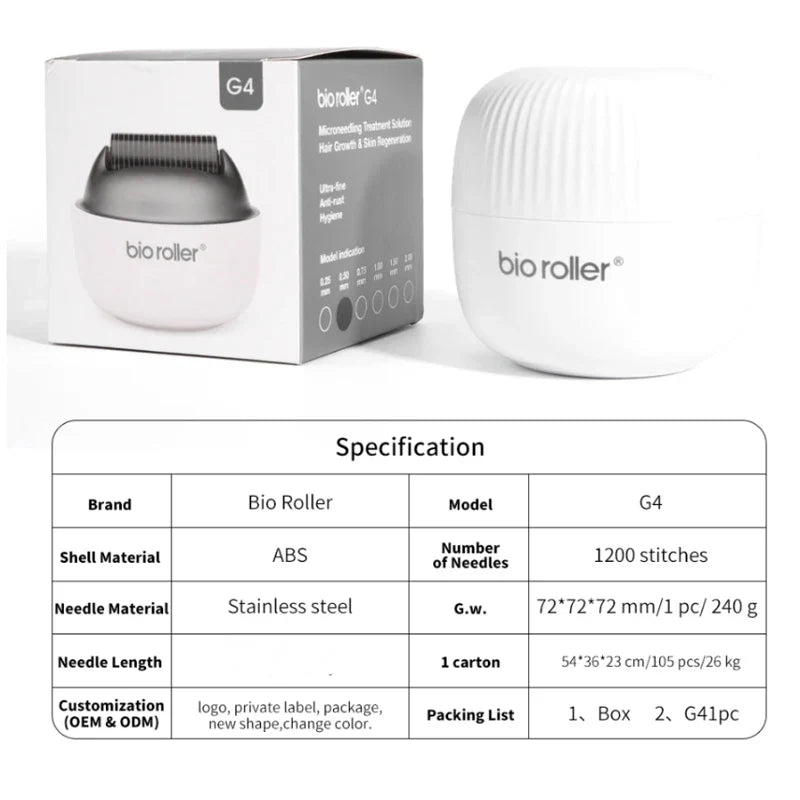 G4 Bio Derma Roller – Stainless Steel 1200-Pin Microneedle Beauty Tool for Skin & Beard