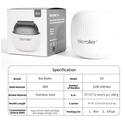 G4 Bio Derma Roller – Stainless Steel 1200-Pin Microneedle Beauty Tool for Skin & Beard