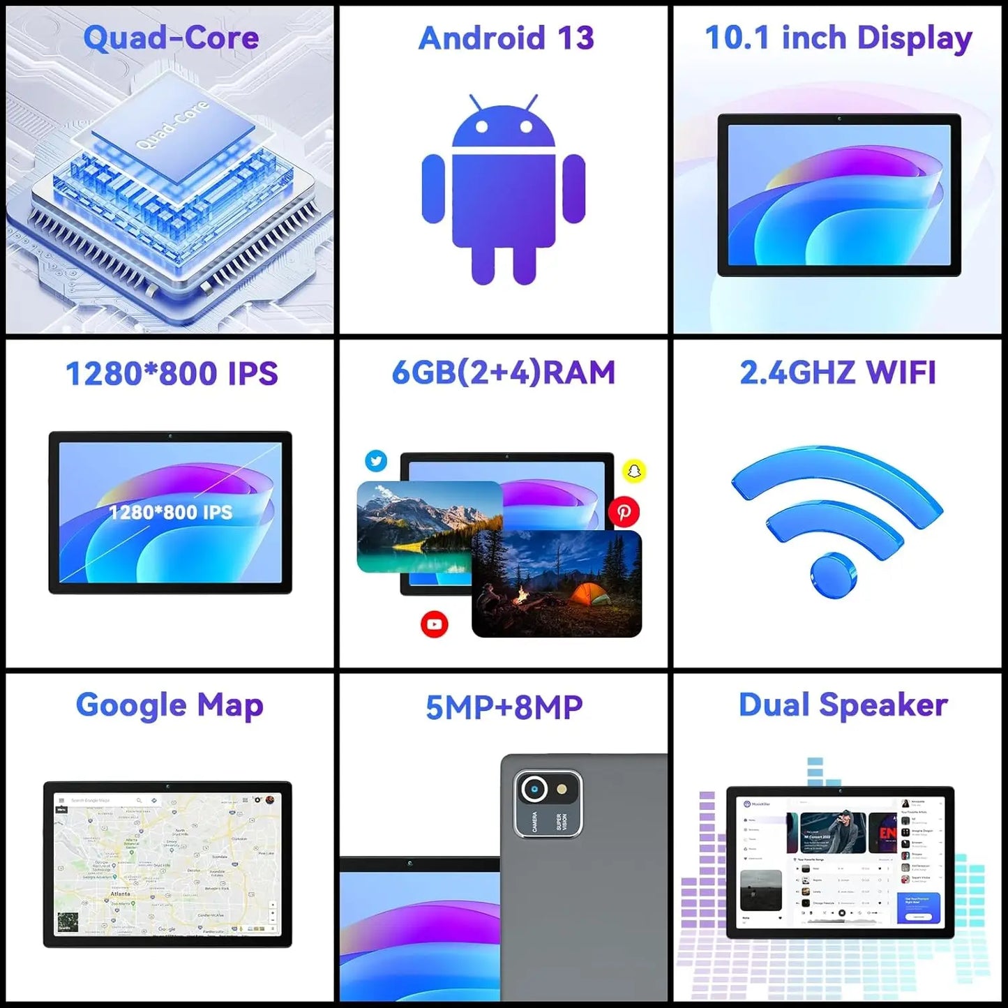 URAO MB1001 10″ Android 13 Tablet — 6GB RAM + 64GB ROM (Expandable 128GB), 5000mAh, IPS Display, 5G WiFi, Dual Camera Tablet PC Gift
