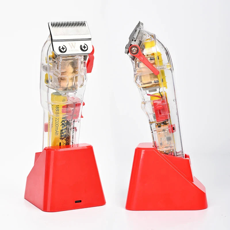 WMARK NG-108PRO Rechargeable Hair Clippers – 7300RPM Transparent Cover Trimmer with Red Base