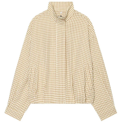 HXAO Plaid Bomber Jacket for Women - Oversized Cropped Long Sleeve Zipper Jacket for Spring & Autumn Casual Wear