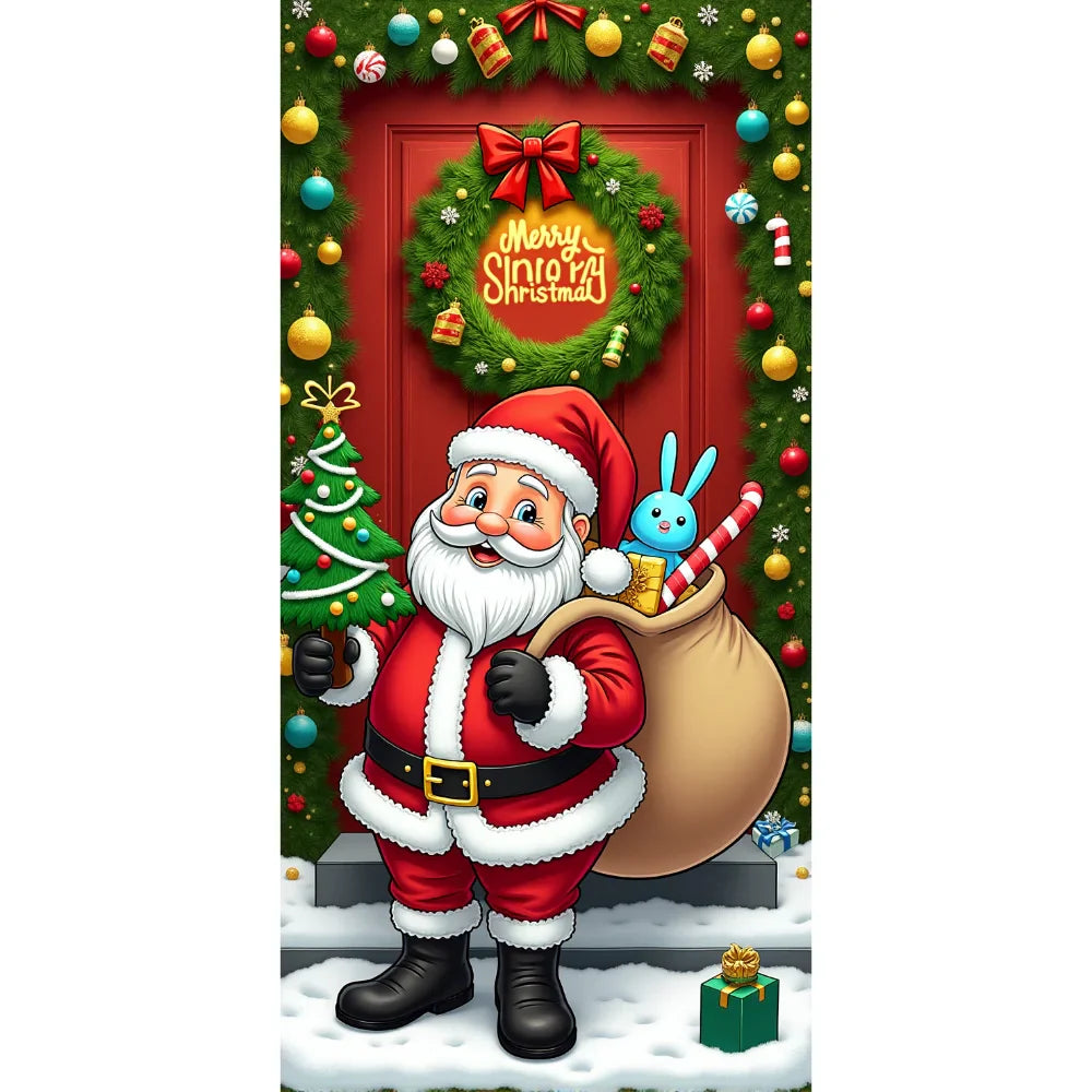 Christmas Fabric Door Banner – Merry Christmas Hanging Background for Photo Booth, Xmas Decor & Photography Props