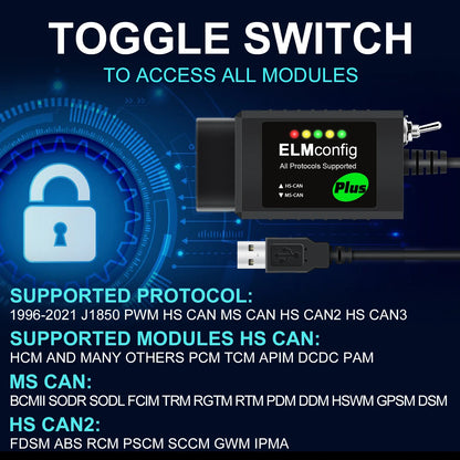 FORScan ELM327 USB OBD2 Scanner - HS CAN & MS CAN Diagnostic Tool for Ford Vehicles