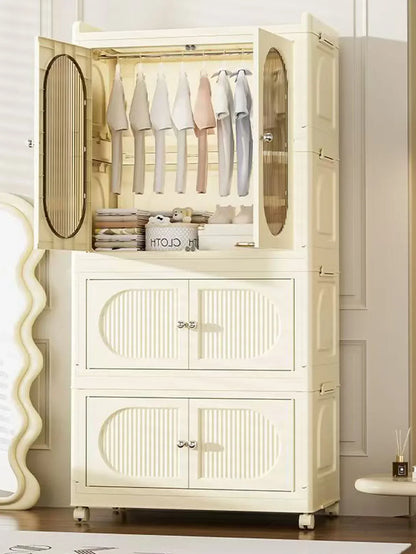 Foldable Storage Cabinet with Drawers – Dustproof Wardrobe Organizer for Home & Office