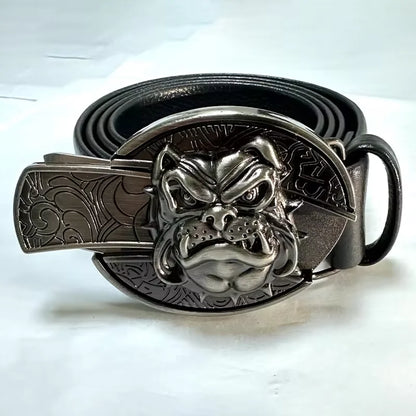 Vintage Adjustable Belt – Metal Buckle Fashion Waistband for Men, Punk Western Cowboy Style with Embossed Design
