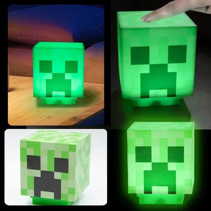 MC Game LED Creeper Night Lamp – Creative Block Button Light for Bedroom, Desk, and Bedside Decoration