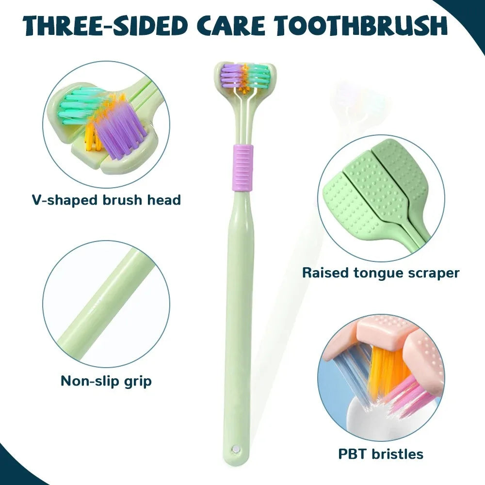3D Stereo Three-Sided Toothbrush - Ultra Fine Soft Hair, Adult Toothbrush with Tongue Scraper for Deep Cleaning, Oral Care Teeth Brush