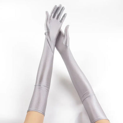 52CM Women’s Elegant Spandex Long Gloves – Thin Soft Stretch Sun Protection Gloves for Stage Performance, Driving, Riding & Cosplay Party Wear
