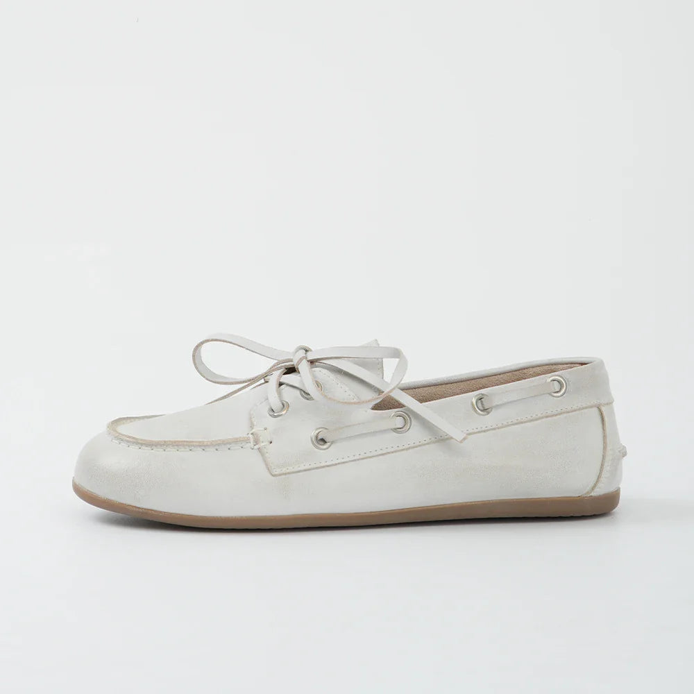 Smile Circle Women’s Genuine Leather Boat Shoes – Lace-Up Moccasins, Flat Casual Loafers