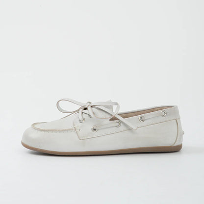 Smile Circle Women’s Genuine Leather Boat Shoes – Lace-Up Moccasins, Flat Casual Loafers