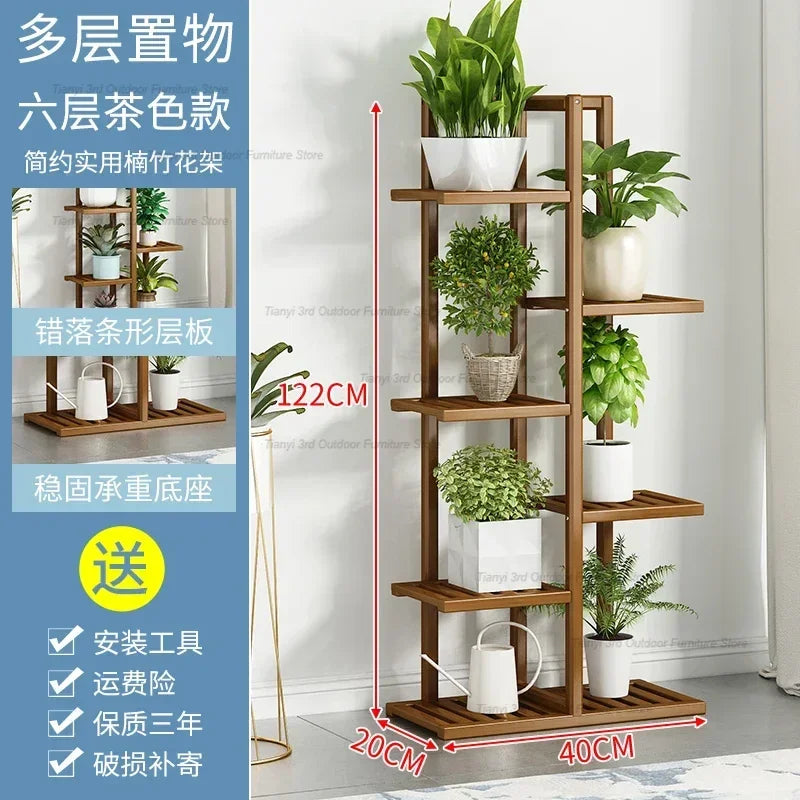 Nordic Wooden Plant Shelves - Indoor Flower Shelf for Living Room, Balcony, Garden Furniture, FYPS