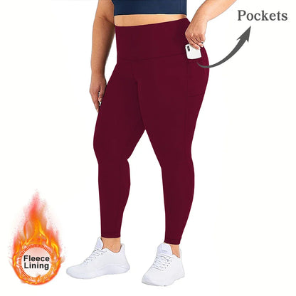 Women’s Winter Plus Velvet Leggings, Seamless Push Up, Plus Size High Waist Fleece Warm Fitness Yoga Pants, Slim Legging Sportswear