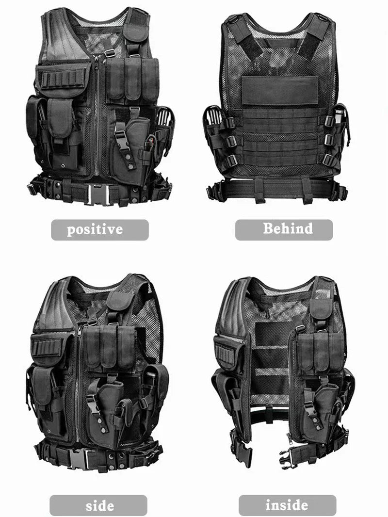 Adjustable Military Tactical Vest - Outdoor Molle Combat Body Armor for Security, Hunting, CS Game, and Airsoft Training