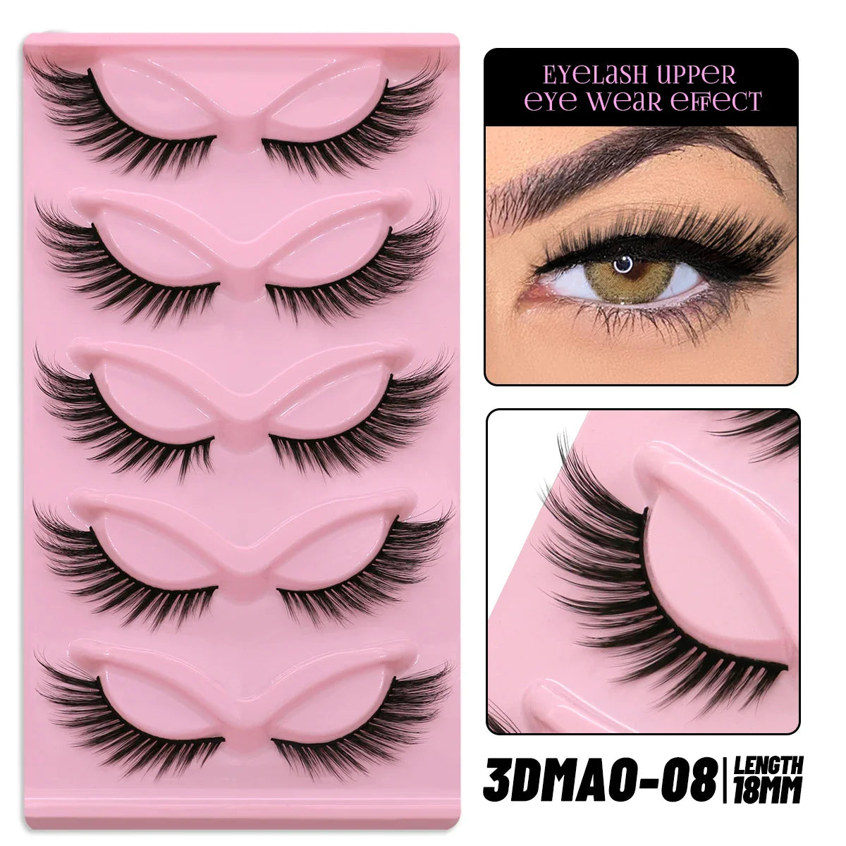 GROINNEYA Cat Eye False Eyelashes – Natural Long Clear Band Winged End Faux Mink Lashes for Eye-Enhancing Makeup