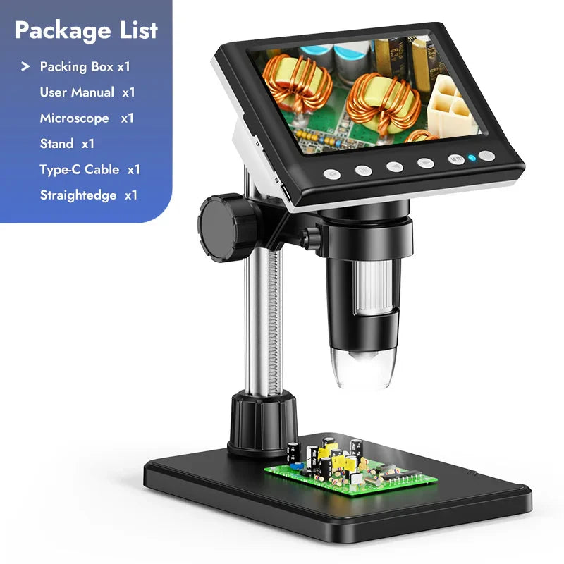 Hayve 4.3” Digital Microscope – 1000X 1080P Coin & Soldering Microscope with 8 LEDs, PC View Video Inspection Tool for Electronics Repair
