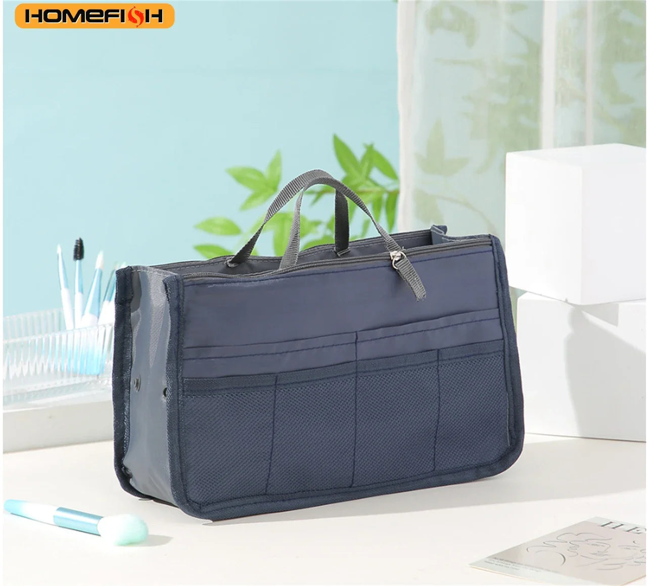 HOMEFISH Multi-Function Large Capacity Makeup & Toiletry Bag – Portable Double-Zipper Travel Organizer Mommy Bag with Multiple Pockets