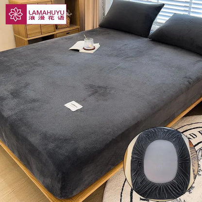 Soft Warm Plush Fitted Sheet – Elastic Coral Fleece Mattress Cover for Winter, Luxury Double Bed Bedding