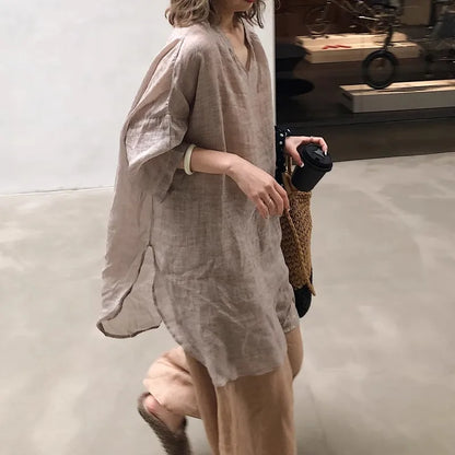 Women’s Cotton Linen Blouse - Loose Fit Long Sleeve Casual Pullover Shirt for Summer & Autumn