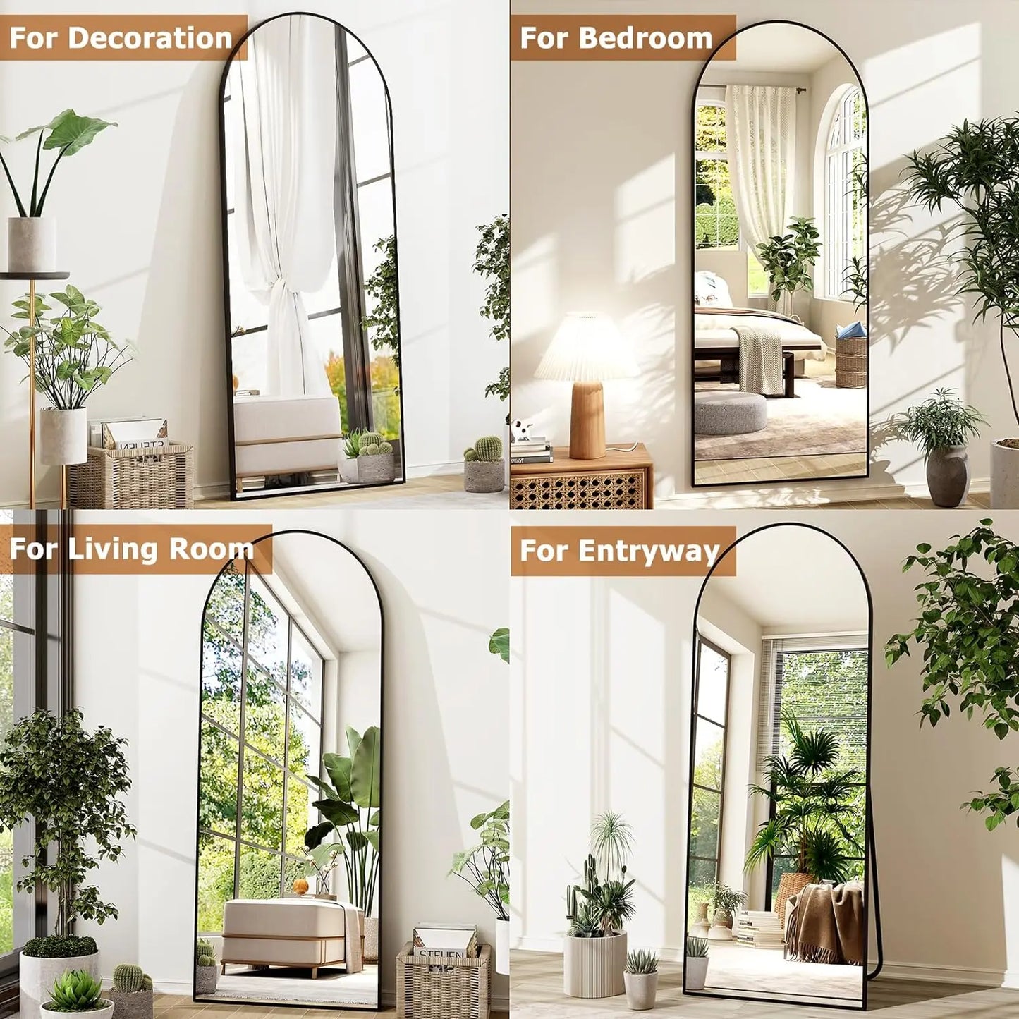 21x64 inch Arched Full Length Mirror – High Definition Aluminum Alloy Frame for Bedroom or Living Room