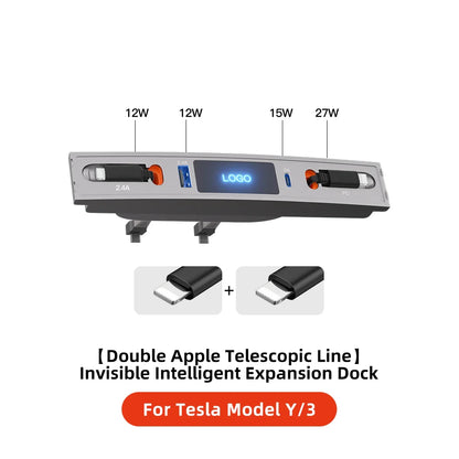 YZ 27W Quick Charger & USB Hub for Tesla Model 3/Y 2023 — Intelligent Car Docking Station & Adapter