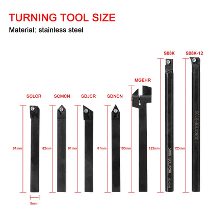 8-16mm Lathe Turning Tool Holder — Boring Bar & CNC Metal Cutter Rod with Shank and Inserts