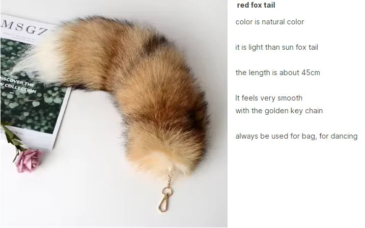 Real Fox Fur Tail Keychain – Large Natural Fur Pendant for Cosplay, Bags, Cars, and Women