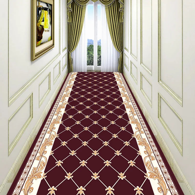 Luxury Chinese Classical Corridor Rug – Crystal Velvet Washable Carpet for Villa, Hotel & Hallway