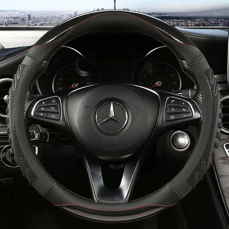 3D Honeycomb Leather Steering Wheel Cover – Durable Anti-Slip Universal Fit for 14.5-15 Inch Wheels