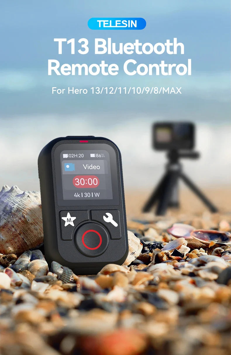 TELESIN Waterproof Bluetooth Remote for GoPro Hero 13/12/11/10/9/8/Max with Wrist Strap – Action Camera Accessory