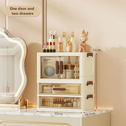 Foldable Transparent Cosmetic Organizer — Multi-Layer Drawer-Style Desktop Beauty Storage Box, Dustproof Makeup Organizer