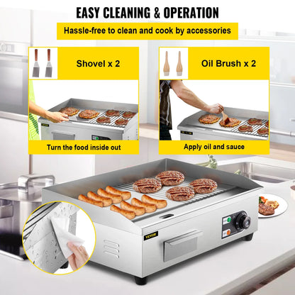 SucceBuy 14"-22" Electric Countertop Griddle – 1600W/3200W Stainless Steel Flat Top Teppanyaki Grill for Pancakes and Chicken