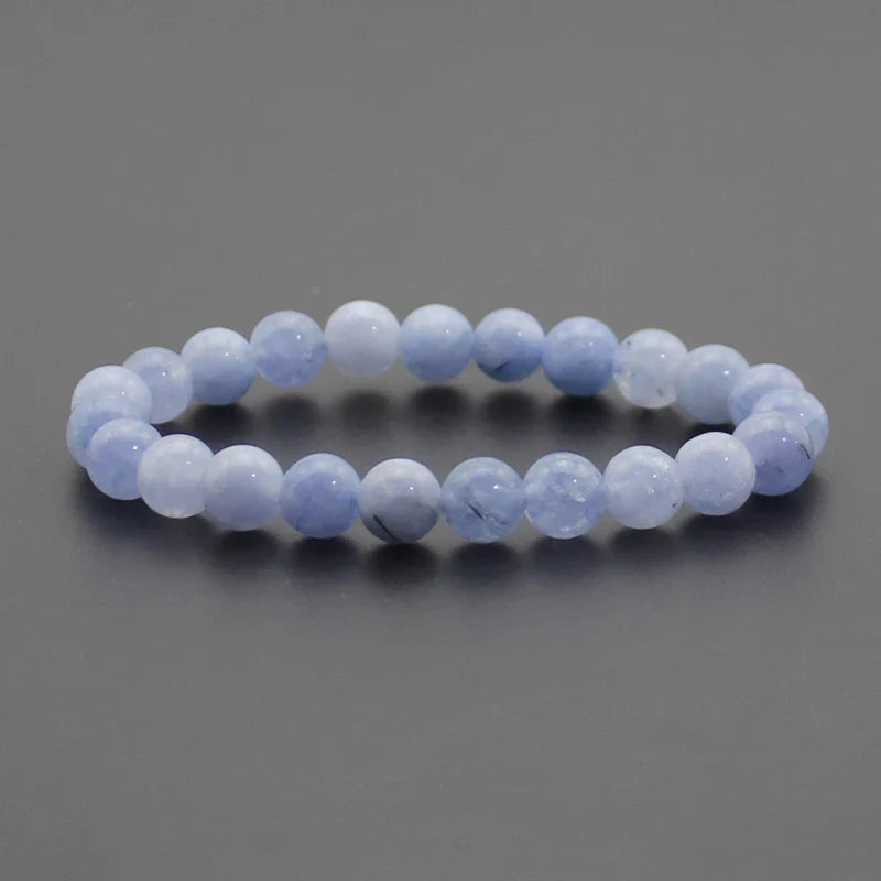 8mm Natural Stone Beaded Bracelet - Black Onyx Lava Tiger Eye Agate Quartz Chakra Yoga Energy Jewelry for Men & Women