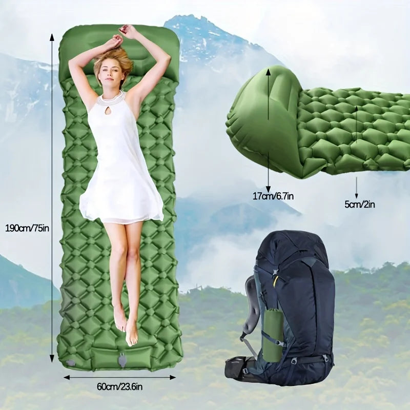 Ultralight Inflatable Camping Mattress with Pillows - Outdoor Sleeping Pad with Built-In Pump for Hiking