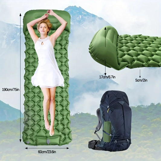 Ultralight Inflatable Camping Mattress with Pillows - Outdoor Sleeping Pad with Built-In Pump for Hiking