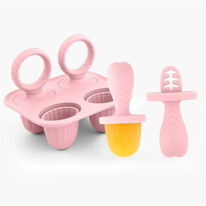 4/6 Cavity Baby Teething Ice Cream Mold – Silicone Freezing Milk Popsicle Stick Maker for DIY Homemade Summer Treats & Kitchen Use