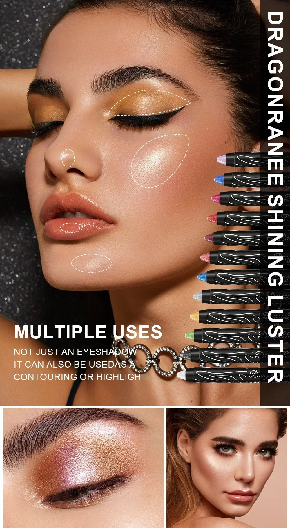 Shiny Pearlescent Highlighter Eyeshadow Pencil – Waterproof Glitter Eyeliner Gel Pen for Long-Lasting Makeup
