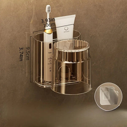 2PCS Wall-Mounted Toothbrush Holder Set – Includes Mouthwash Cup & Bathroom Storage Rack, Bathroom Accessories Organizer