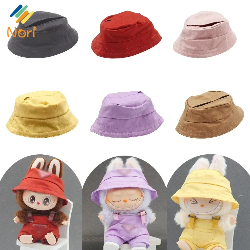 Solid Color Fisherman Hat for 17cm Labubu Doll – Cotton Doll Accessories (Hat Only, No Doll Included) | Cute Collectible Outfit Accessory