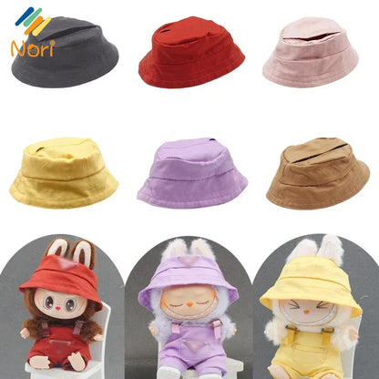 Solid Color Fisherman Hat for 17cm Labubu Doll – Cotton Doll Accessories (Hat Only, No Doll Included) | Cute Collectible Outfit Accessory