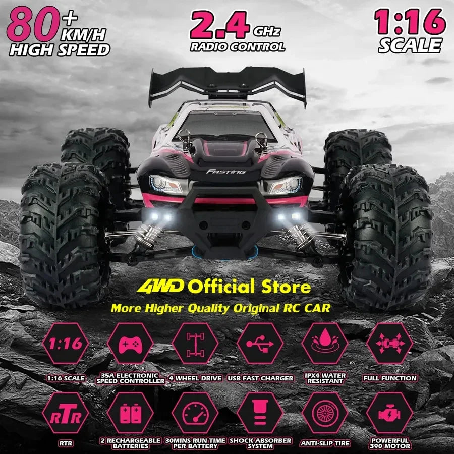 4WD Remote Control Car – Off-Road 4x4 RC High-Speed Buggy Truck, Brushless 50/80KM/H Drift Racing Toy for Kids & Adults