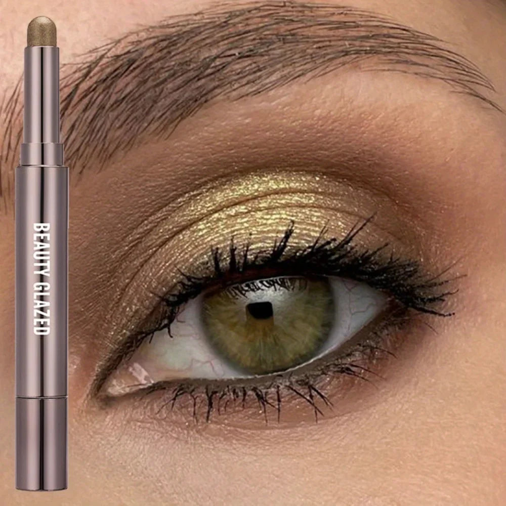BEAUTY GLAZED 10-Color Eyeshadow Stick – Long-Lasting Waterproof Matte & Shimmer Eye Pen with Double-Head Brush