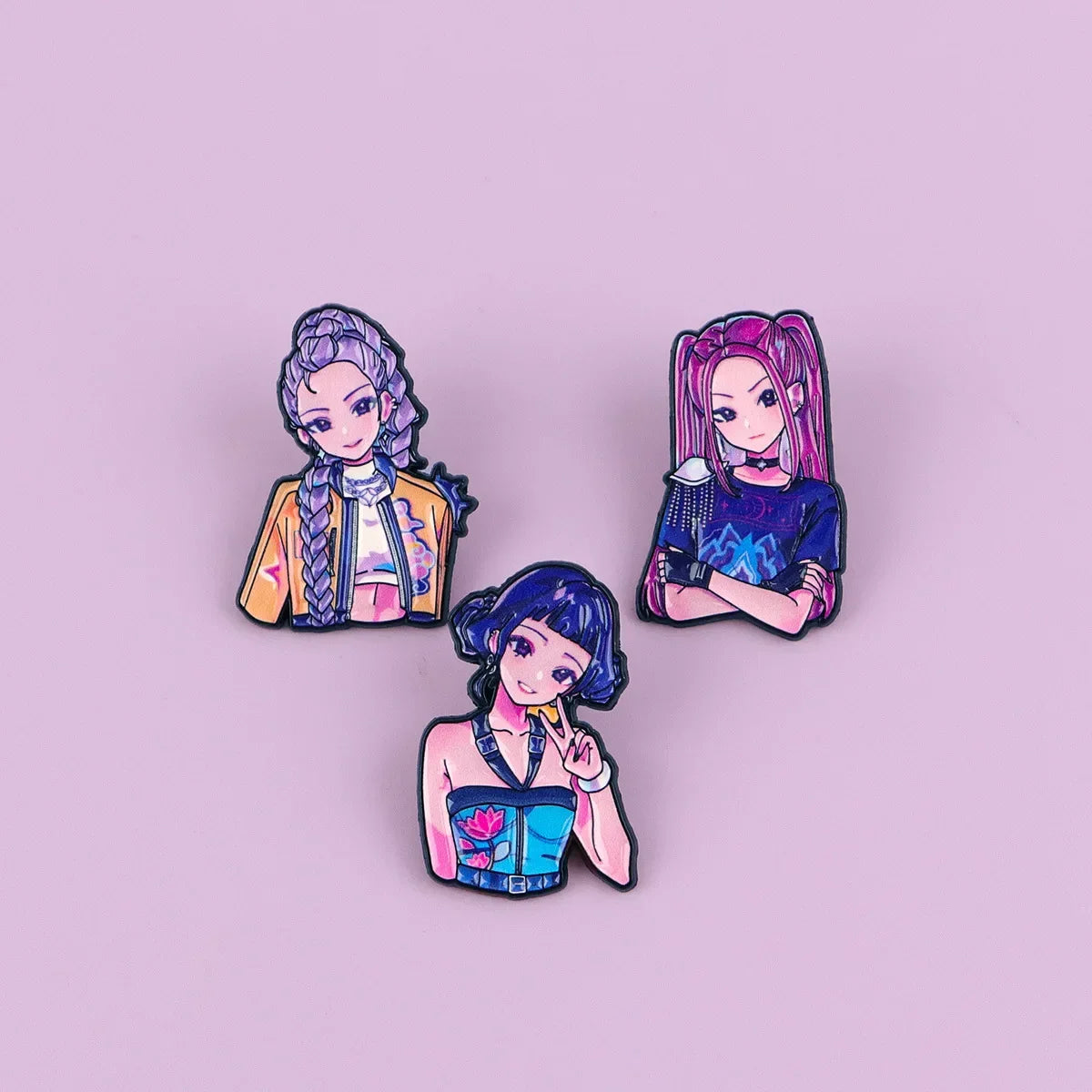 Cartoon K-POP Demon Hunter Girl Enamel Pin – Metal Brooches for Backpack, Hat, Cosplay & Accessories