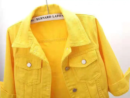 Women’s Denim Jacket – Spring & Autumn Short Coat, Casual Pink Jean Jackets, Loose Purple, Yellow & Blue Outerwear Tops