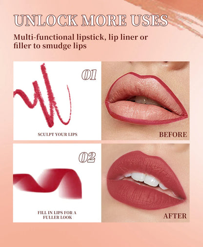 Twist-Up Lip Liner & Lipstick Pen – Multipurpose Velvet Matte Waterproof Lip Contour & Powder Blusher Rouge Makeup