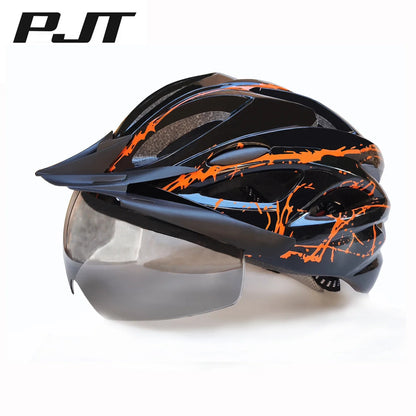PJT 4-in-1 Lightweight Cycling Helmet - 18 Breathable Holes, Detachable Sun Visor & Goggles for Adults, Road & MTB Bike Helmet