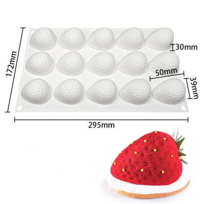 15-Hole Strawberry Silicone Mold – 3D Baking Tray for Mousse, Chocolate, Fruit Cakes & Kitchen Decoration Tools