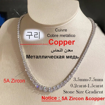 Moissanite Tennis Necklace with Certificate – 3–5mm Gradient Diamond Riviera Necklace in S925 Silver Choker for Women